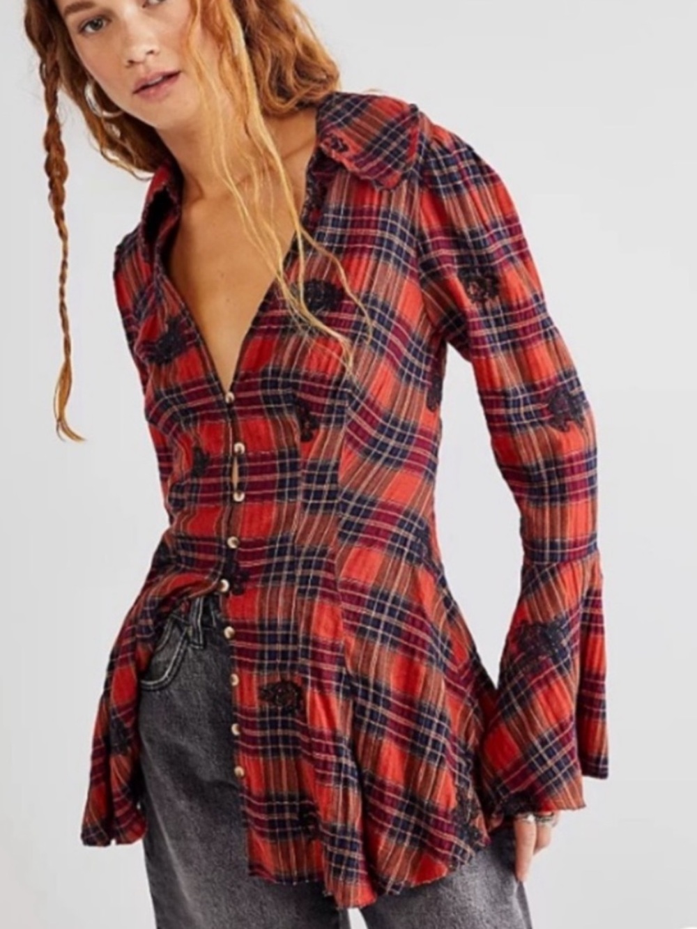 Free People Ezra Embroidered Top Small